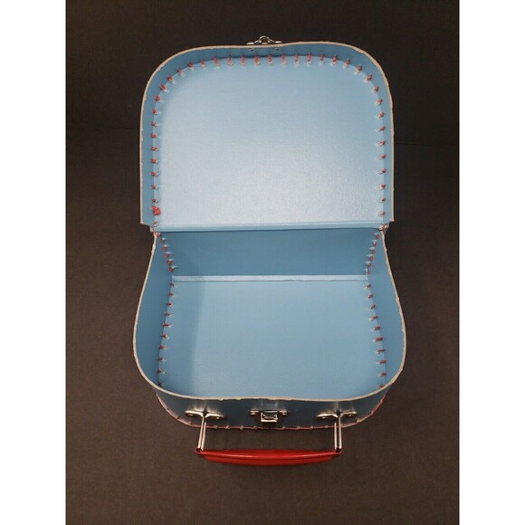 Two European Mini Suitcases for Toys or Doll Clothes Red Blue Metal Handle Clasp - Picture 11 of 16